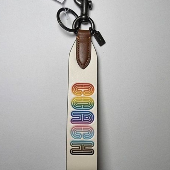 SALE NEW Coach Rainbow Large Leather Loop Wrist Keyring Purse Charm Dog Leash - Picture 3 of 12